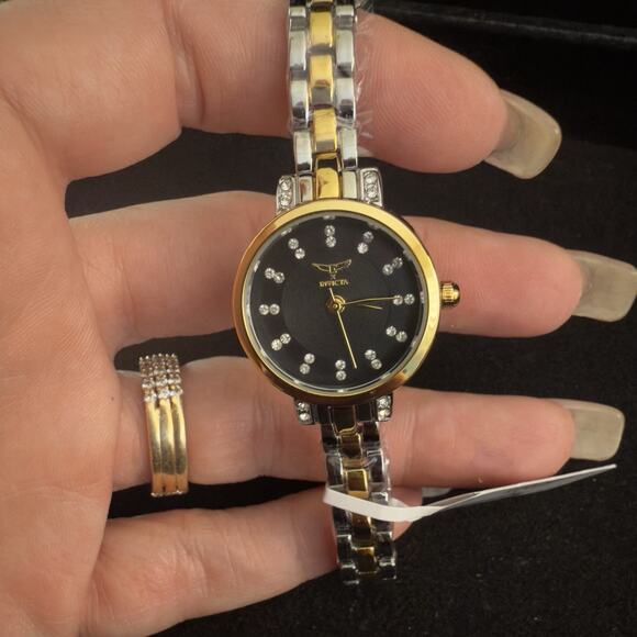 Invicta Angel I Women's Watch - 25mm, Gold, Steel w/Black Dial (69069) - NEW - Picture 2 of 8
